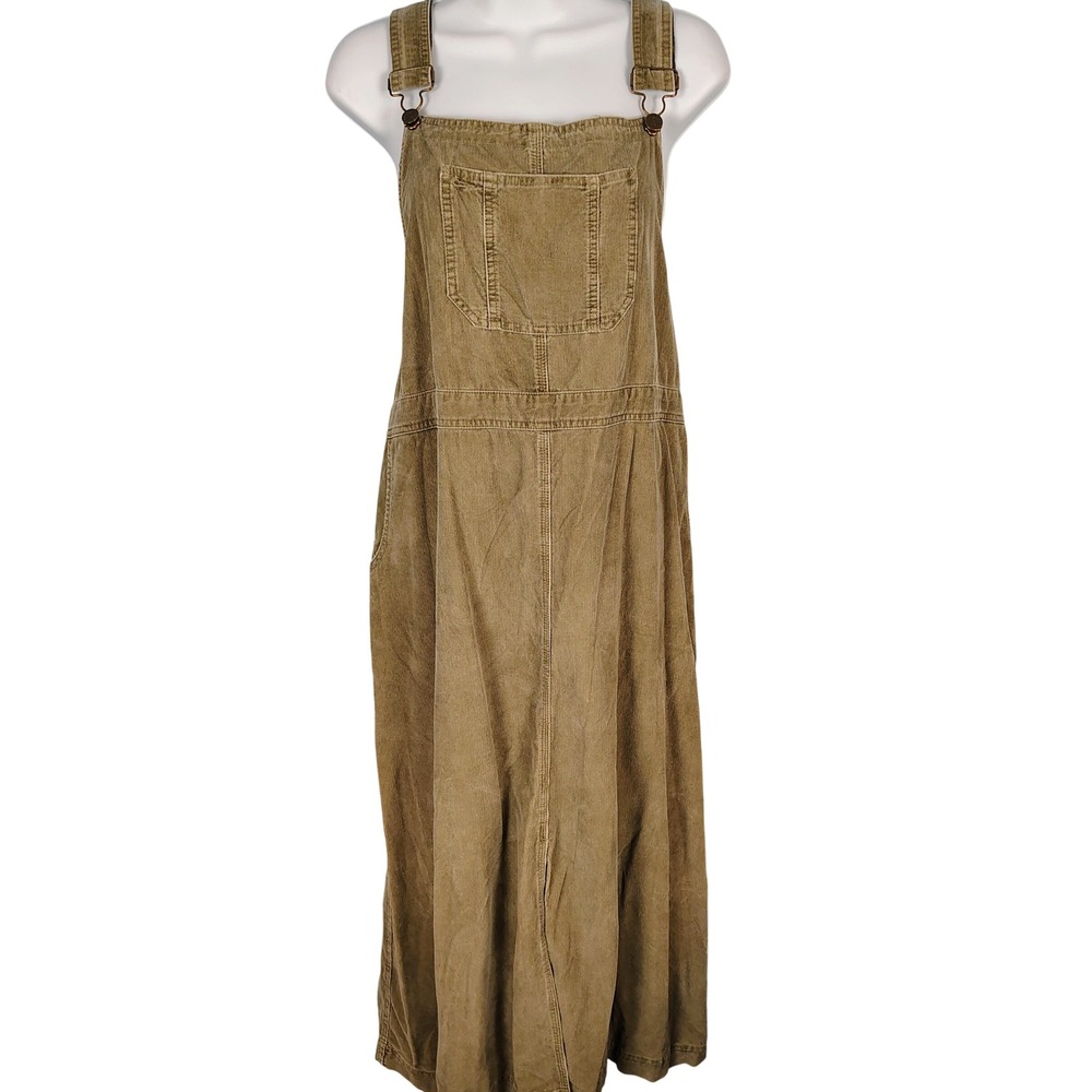 Eddie Bauer Corduroy Overall Dress Tan Khaki Maxi Pinafore Petite XL PXL Cotton